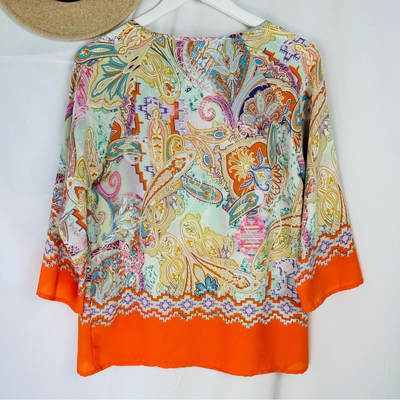 Saint Tropez West | Resort Chic Beachy Queen Paisley Flowy Peasant Top Small - Picture 6 of 8